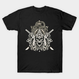 Samurai skull with japanese dragon T-Shirt